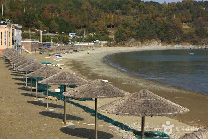 만성리 해수욕장의 검은 모래를 찍은 이미지